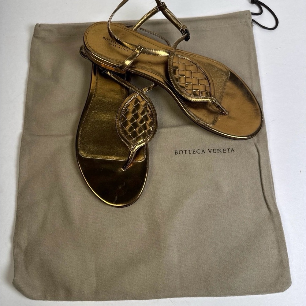 Bottega Veneta Intrecciato Metallic Bronze‎ Leather Sandal 39 1/2